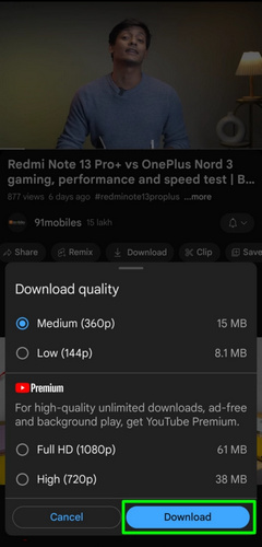 select to download 1080p youtube videos on phone
