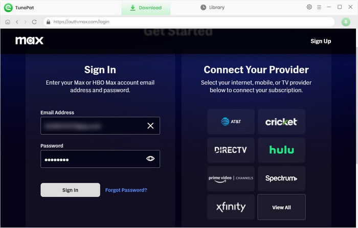 Sign in HBO Max on TunePat