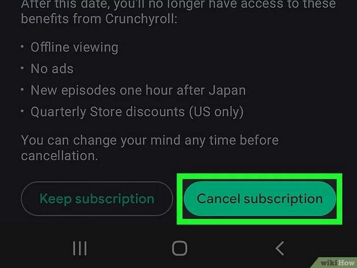 cancel subscription on android