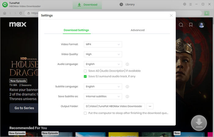 choose output settings for max