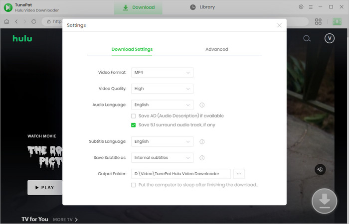 choose to output hulu in mp4