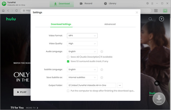 select output settings for movies