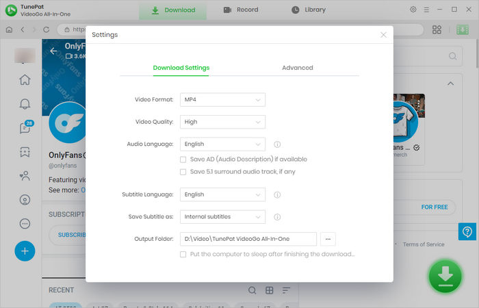 choose download settings for onlyfans