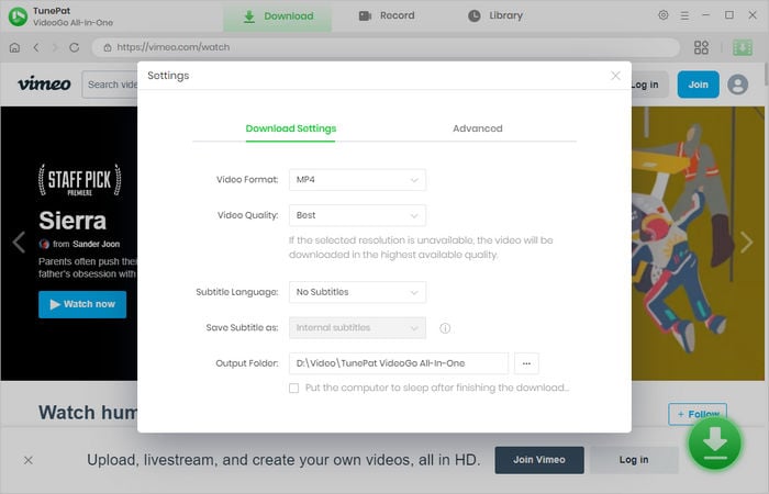 choose output setting